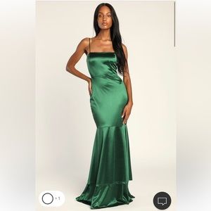 NWT Lulus Emerald Satin Mermaid Dress